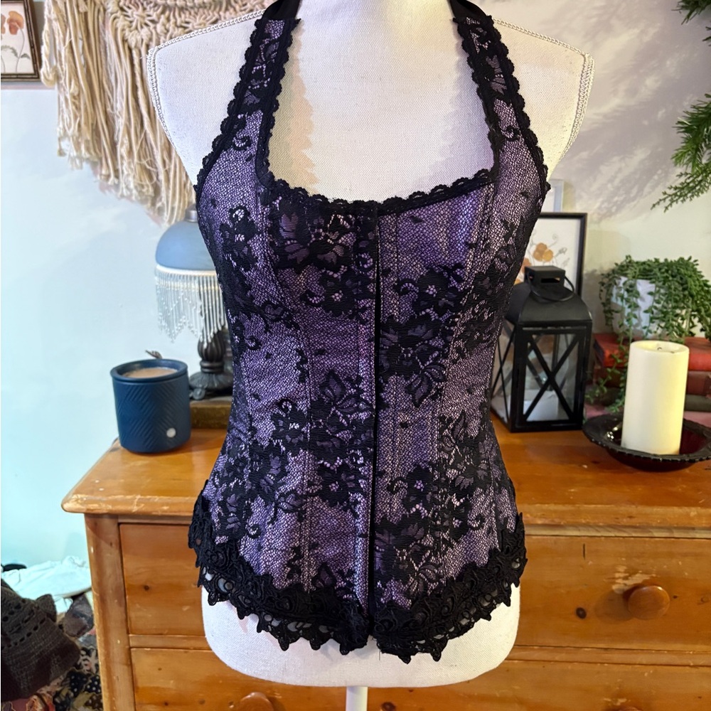 Frederick's of Hollywood Lavender and Black Lace Top